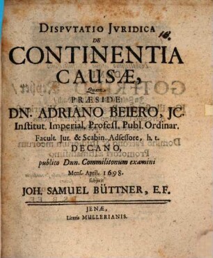 Disp. iur. de continentia causae