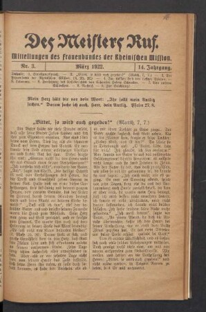 Nr. 3. März 1922. 14. Jahrgang
