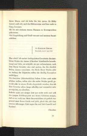 An Karoline Herder Wandsbeck, den 25. April 1775