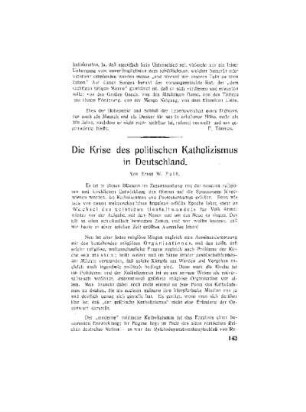 Die Krise des politischen Katholizismus in Deutschland