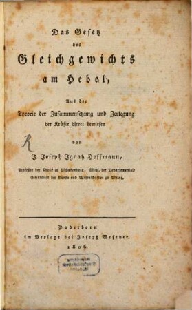 Das Gesetz des Gleichgewichts am Hebel