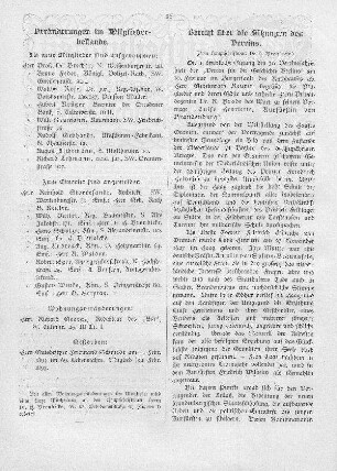 Bericht über die Sitzungen des Vereins
