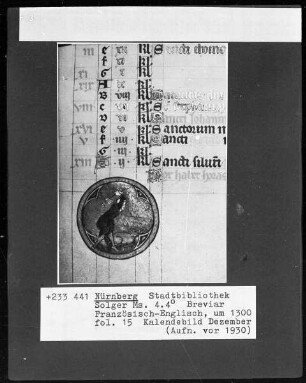 Breviar — Kalenderseite November mit Monatsbild, Folio 15recto