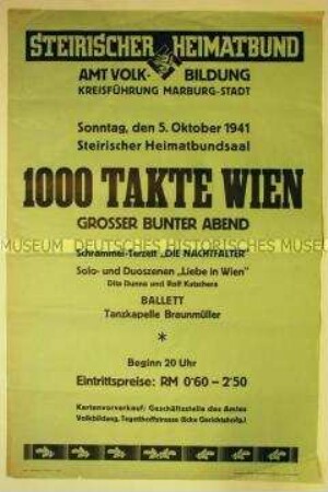 Maueranschlag zur Ankündigung einer Kulturveranstaltung in der besetzten Süd-Steiermark