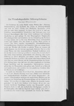 Zur Wirtschaftsgeschichte Schleswig-Holsteins