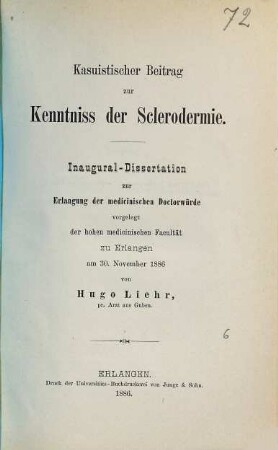Kasuistischer Beitrag zur Kenntniss der Sclerodermie : Inaug.-Diss.