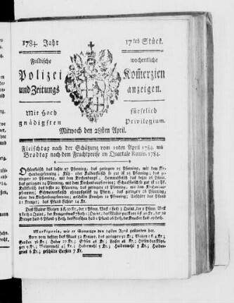 17tes Stück., Ausgabe vom 28. April 1784