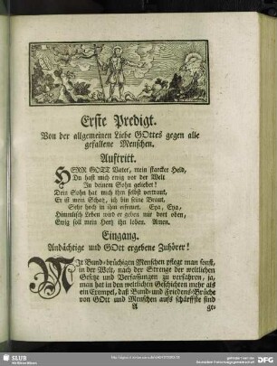 Erste Predigt. Von der allgemeinen Liebe Gottes gegen alle gefallene Menschen
