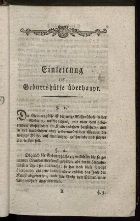 Einleitung zur Geburtshülfe überhaupt.
