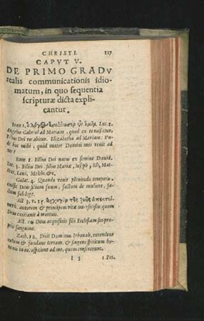 Caput V. De Primo Gradu realis communicationis idiomatum, in quo sequentia scripturae dicta explicantur.