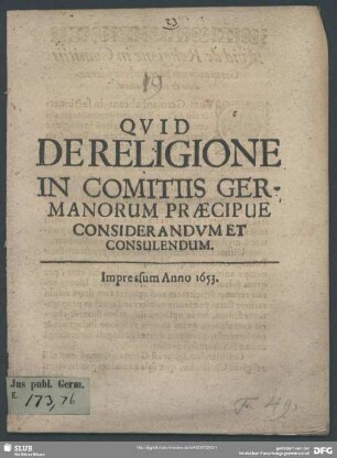 Quid De Religione In Comitiis Germanorum Praecipue Considerandum Et Consulendum