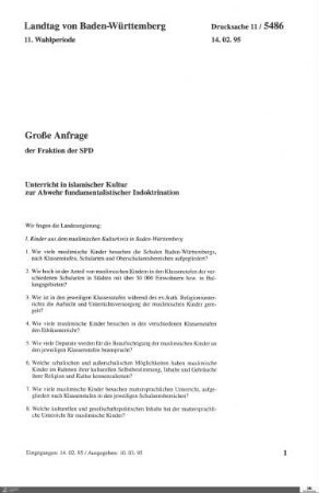 Anfrage der SPD: Unterricht in islamischer Kultur zur Abwehr fundamentalistischer Indoktrination