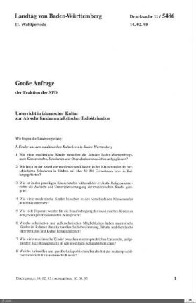 Anfrage der SPD: Unterricht in islamischer Kultur zur Abwehr fundamentalistischer Indoktrination