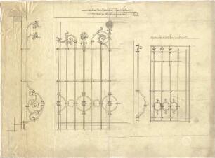 Littmann, Max; Archiv Littmann, Mappe 9, Gitter, Türen, Fenster (Schlosserarbeiten) - Küchenfenster - Gitter der Vill von Dr. Bachl in Pfarrkirchen (Ansichten)