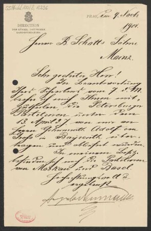 Brief an B. Schott's Söhne : 09.11.1901