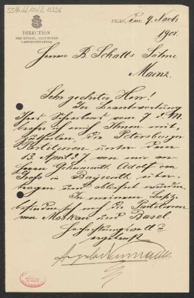 Brief an B. Schott's Söhne : 09.11.1901
