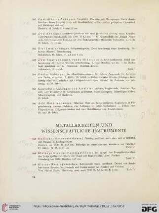Metallarbeiten und Wissenschaftliche Instrumente (Nr. 167-197)