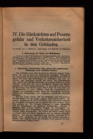 IV. Die Rücksichten auf Feuersgefahr und Verkehrssicherheit in den Gebäuden.