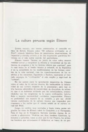 La cultura peruana según Elmore