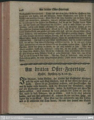 Am dritten Oster-Feyertage. Epistel, Apostelg. 13. v. 26-33