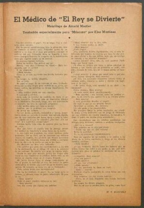El Médico de "El Rey se Divierte" : Monólogo de Arnold Mortier - Traducido especialmente para "Máscara" por Elsa Martínez