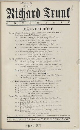Chorbearbeitungen nach Liedern von Franz Liszt : op. 25, 3. Sei Still! : Ach, was ist Leben doch so schwer, von Henriette von Schorn. - Mit Solo-Bariton. - 5 S. - Pl.-Nr. F.E.C.L.9158