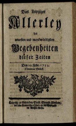 Den 29. Febr. 1752. Neuntes Stück.