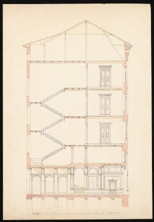 Wohnhäuser Ritterstraße 61-65, Berlin-Kreuzberg: Wohnhaus Knoblauch Nr. 62: Querschnitt 1:50