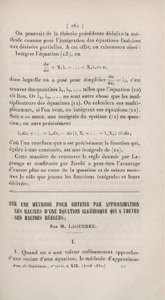 Sur une méthode pour obtenir par approximation les racines d'une équation algébrique qui a toutes ses racines réelles.