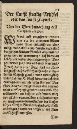 Der fünfft streitig Artickel ... Von der Gerechtmachung deß Menschen vor Gott.