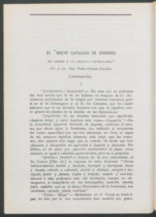 El "breve catálogo de errores en orden á la lengua castellana" - (Continuación)