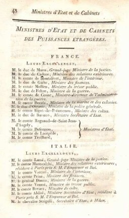 Ministres d'état et de Cabinets des puissances étrangères.