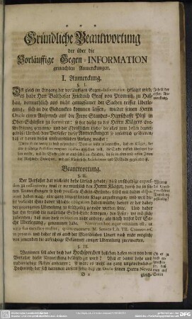 Gründliche Beantwortung der über die Vorläuffige Gegen-Information gemachten Anmerckungen