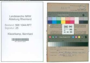 Entnazifizierung Bernhard Klaverkamp , geb. 12.10.1901 (Baecker)