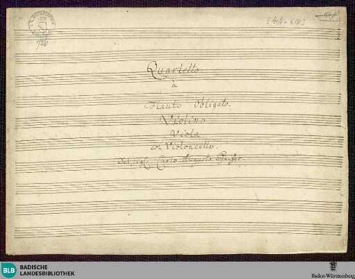 Quartets - Mus. Hs. 726 : fl, vl, vla, vlc; G