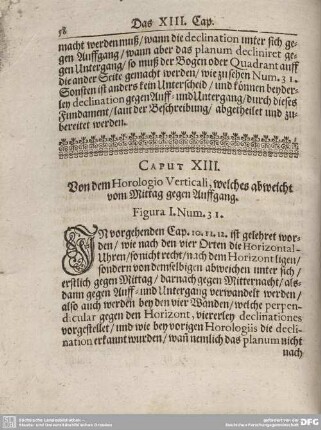 CAPUT XIII. Von dem Horologio Verticali, welches abweicht vom Mittag gegen Auffgang.