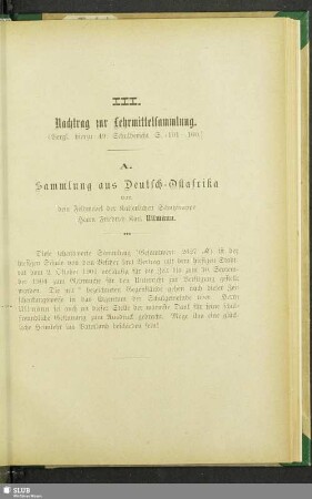 III. Nachtrag zu Lehrmittelsammlung