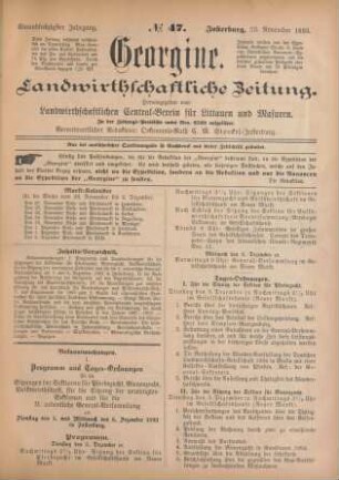 Einundsechzigster Jahrgang. No. 47. Insterburg, 23. November 1893.