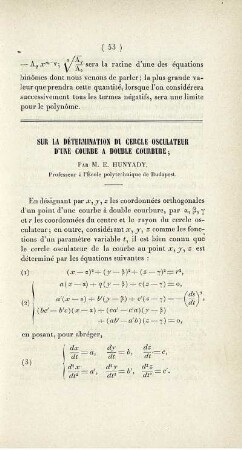 Sur la détermination du cercle osculateur d'une courbe a double courbure.