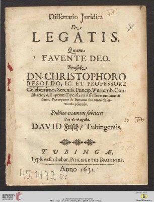 Dissertatio Iuridica De Legatis