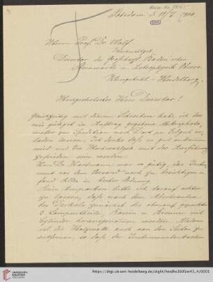 Briefe von Otto Toepfer an Max Wolf: Brief von Otto Toepfer von Werkstätten für Wissenschaftliche Instrumente Otto Toepfer & Sohn (Potsdam) an Max Wolf