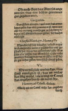 VI. Wie es müglich werden kan/ das sonst unmüglich ist/ das ein reicher kan selig werden ...