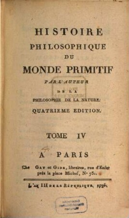 Histoire Philosophique Du Monde Primitif. 4
