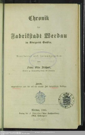 Chronik der Fabrikstadt Werdau im Königreich Sachsen