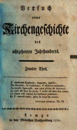 Versuch einer Kirchengeschichte des achtzehenten Jahrhunderts, 2