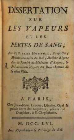 Dissertation sur les Vapeurs