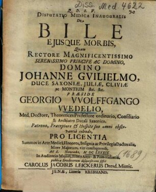 Disputatio Medica Inauguralis De Bile Ejusque Morbis