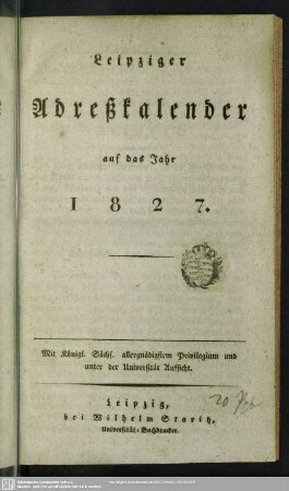 1827: Leipziger Adreßkalender : auf d. Jahr ...