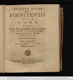 Disputatio Septima De Poenitentia