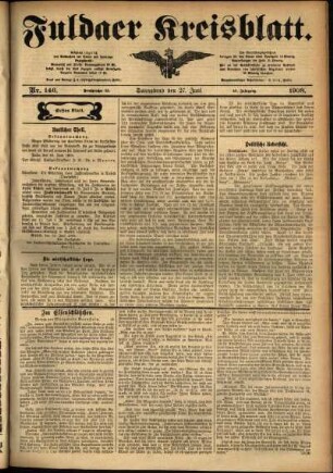 Erste Ausgabe vom Samstag, den 27. Juni 1908.